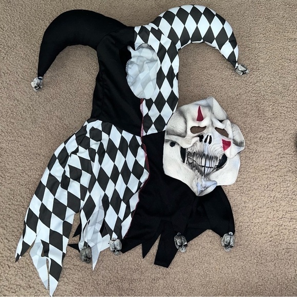 Evil Jester Clown Adult Halloween Costume With Mask Small 38 40 - Picture 2 of 5